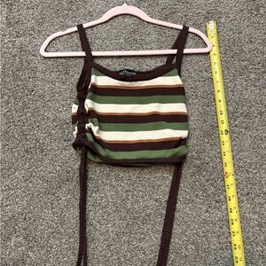 Kittenish Brown Green Cream Striped Ruched Tank